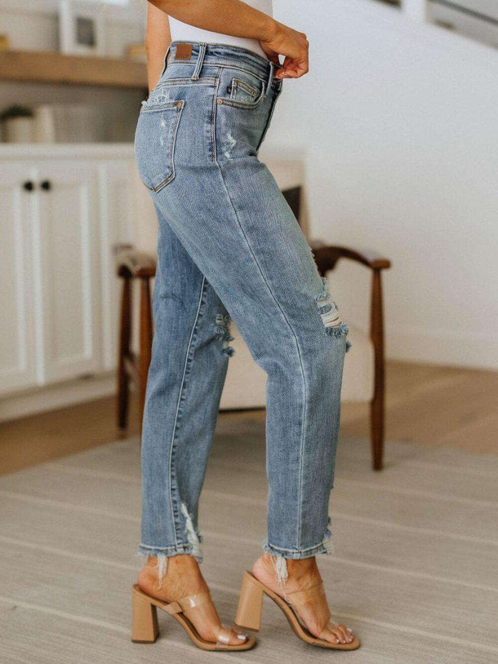 JUDY BLUE High Rise Distressed Button Fly Boyfriend Jeans | Size: 0/24 - Picture 11 of 12